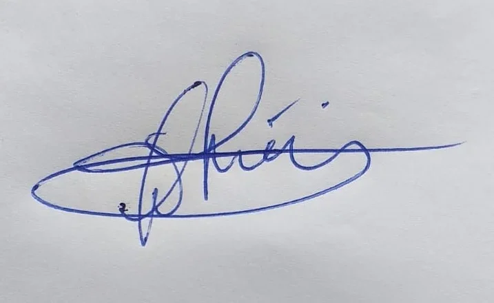 Original photo — Cursive signature calligraphy vector line drawing, tall ascending loop, encircling flourish and extended horizontal exit stroke.