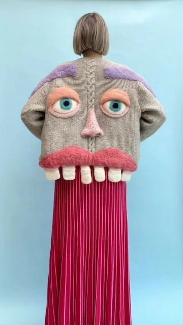 Original photo — Face Appliqué Sweater Back View