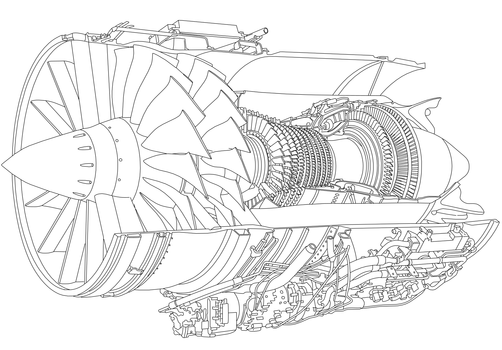 Free GE9X Turbofan Engine Cutaway DXF & SVG | PhotoCAD