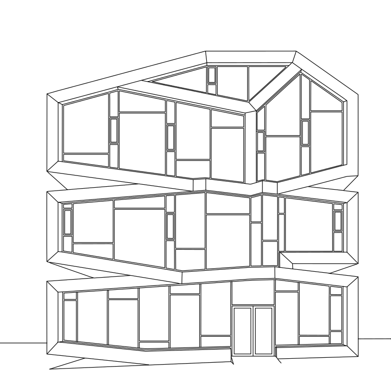 Vector line drawing of Modern Geometric Stacked Building Facade