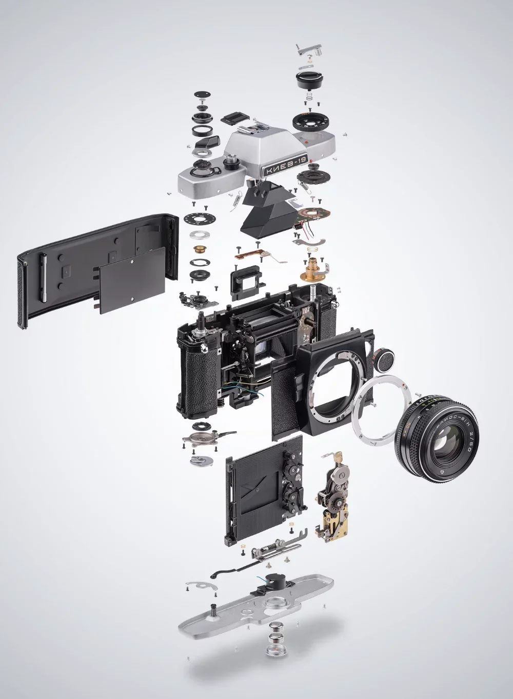 Original photo — Kiev-19 SLR Camera Exploded View