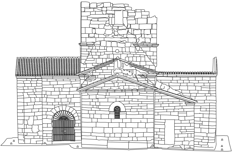 Elevation line drawing of the Visigothic church of Santa María de Melque, Spain, stone by stone, drawn from a laser scan intensity view