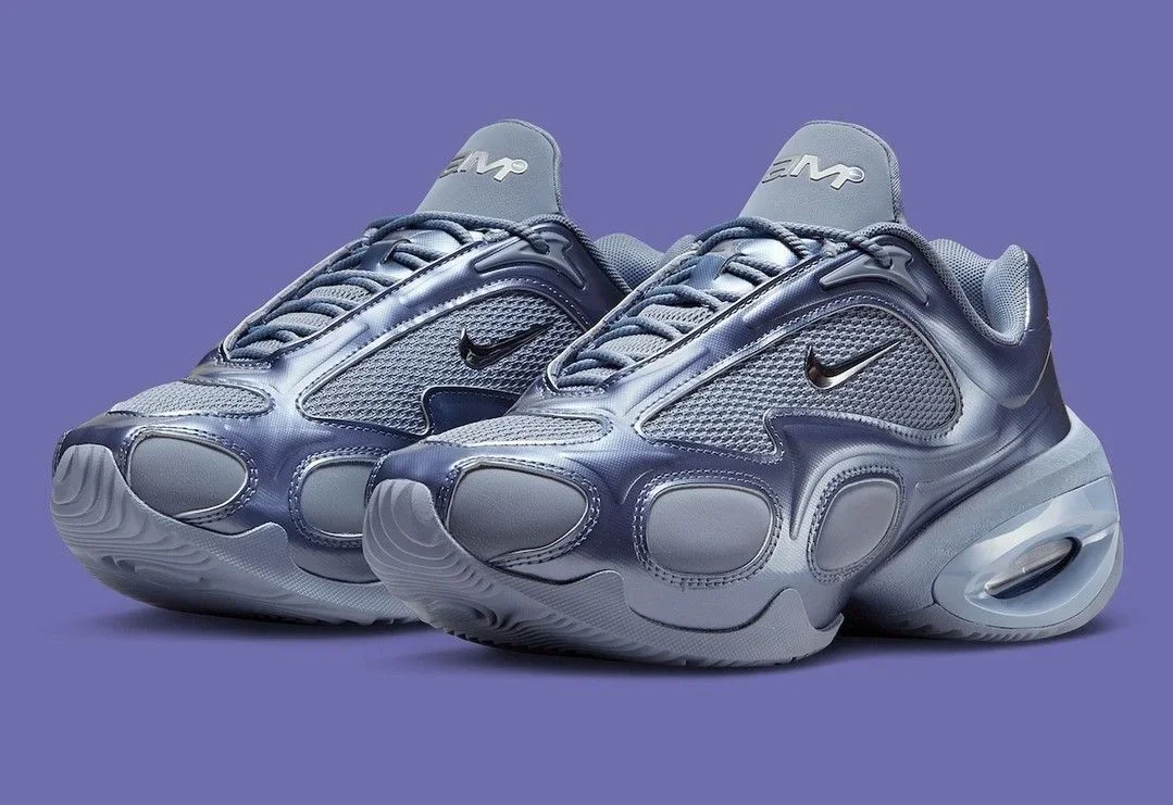 Original photo — Nike Air Max DN sneaker vector line drawing, segmented air pod midsole, mesh upper paneling and Swoosh logo.