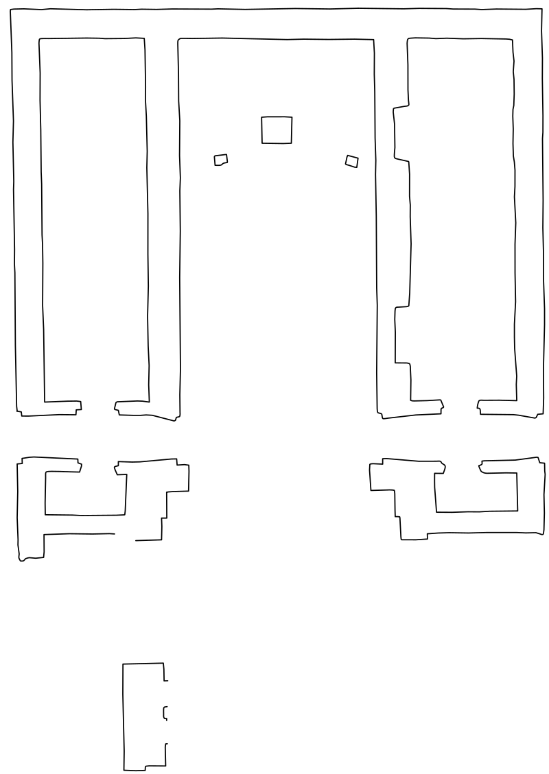 Floor plan line drawing of the ruined church of St Joseph on Zobor Hill, Slovakia, drawn from a horizontal slice through a laser scan